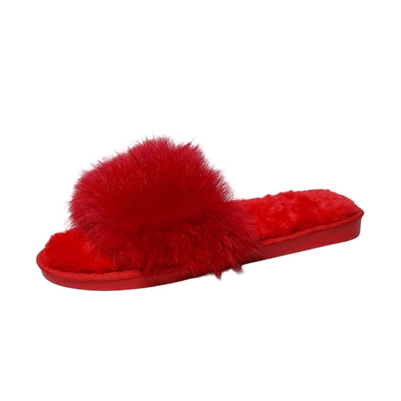 Wensltd Women Slippers Comfortable Open Toe Plush Insole Solid Color Flat Slippers Indoor For Bedroom Daily