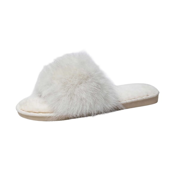 Wensltd Women Slippers Comfortable Open Toe Plush Insole Solid Color Flat Slippers Indoor For Bedroom Daily