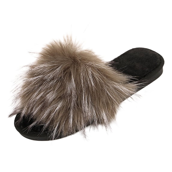 Wensltd Women Slippers Fluffy Slippers Open Toe Flat House Slippers Slip On Indoor Daily