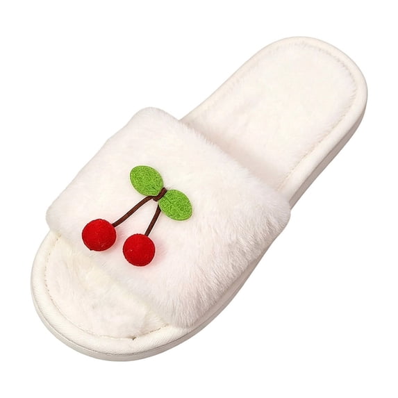 Wensltd Women Slippers Open Toe Slippers Plush Decor Round Toe Warm Comfortable for Indoor Home Casual Daily Wear