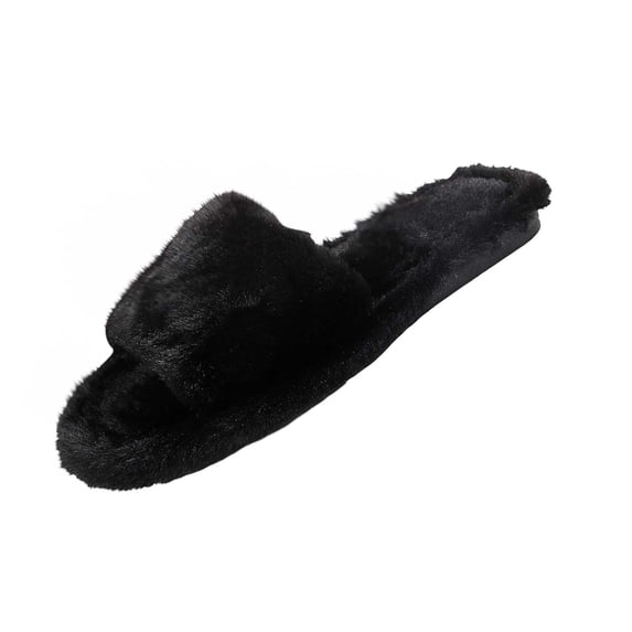 Wensltd Women Slippers Open Toe Slippers Plush Warm Soft Fashion Casual For Autumn Winter Indoor Home Daily Wear Black