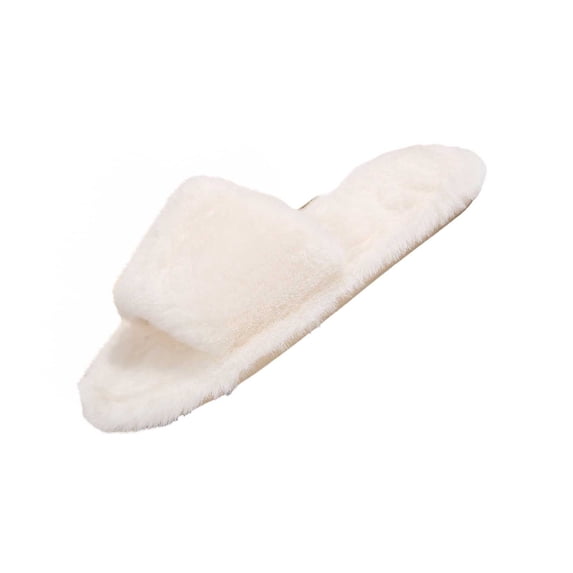 Wensltd Women Slippers Open Toe Slippers Plush Warm Soft Fashion Casual For Autumn Winter Indoor Home Daily Wear White