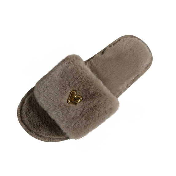 Wensltd Women Slippers Open Toe Slippers Plush Warm Soft Heart Decor Round Toe For Indoor Home Casual Daily Wear