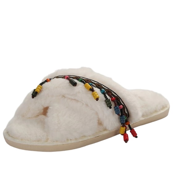 Wensltd Women Slippers Slide Slippers Open Toe Cozy Casual Autumn Winter Indoor Daily White