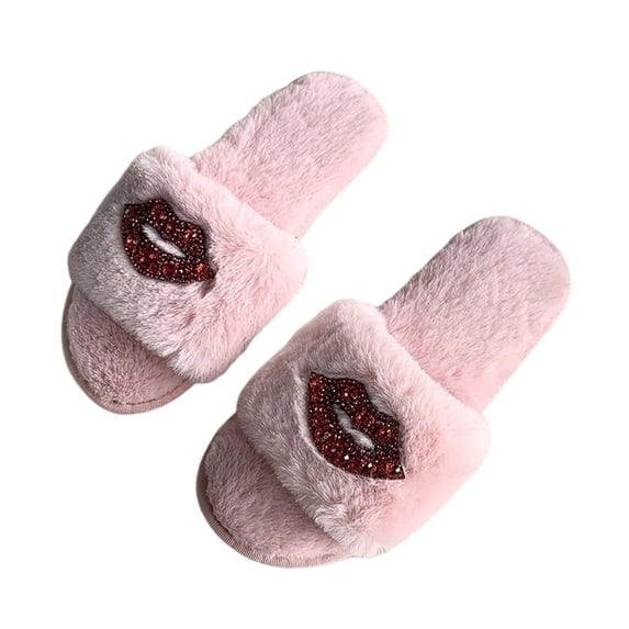 Wensltd Women Slippers Slide Slippers Open Toe Warm Casual Indoor Autumn Winter Daily Pink