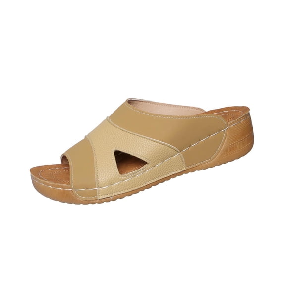 Wensltd Women Slippers Thick Soled Solid Color Summer Casual Sandals Outdoor Beach Daily Walking Comfort Khaki