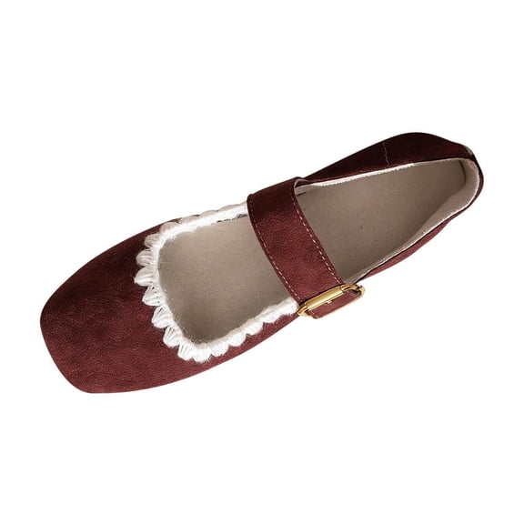 Wensltd Women Soft Sole Mary Jane Flats Round Toe Solid Color Comfortable Breathable Walking Shoes Beige