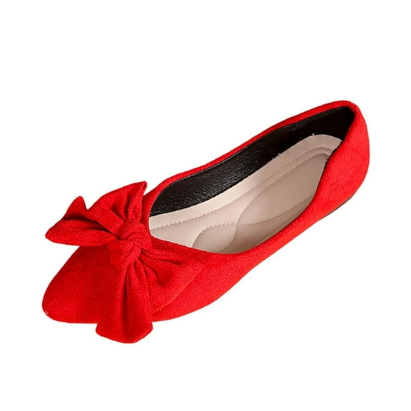 Wensltd Women Solid Color Bowknot Suede Flats Pointed Toe Low Cut Work Shoes Comfortable Versatile Office Daily Wear Flat Heel Shoes for Women Size 5-11