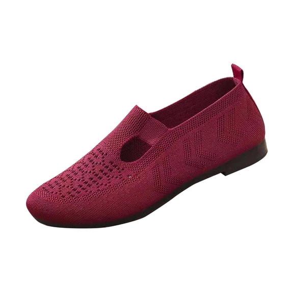 Wensltd Women Solid Color Breathable Knitted Ballet Flats Comfy Lightweight Round Toe Casual Walking Shoes