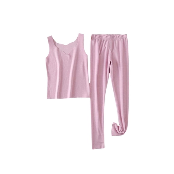 Wensltd Women Solid Color Built-in Bra Pajamas Set 2 Piece Loose V Neck Sleepwear Soft Breathable Home Clothing