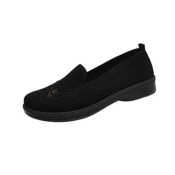 Wensltd Women Solid Color Knit Slip On Flats Soft Sole Mesh Breathable Walking Hiking Running Shoes