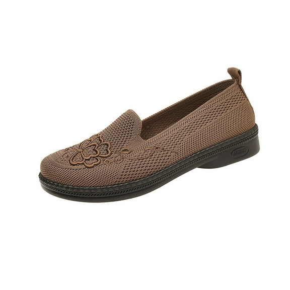 Wensltd Women Solid Color Knit Slip On Flats Soft Sole Mesh Breathable Walking Hiking Running Shoes