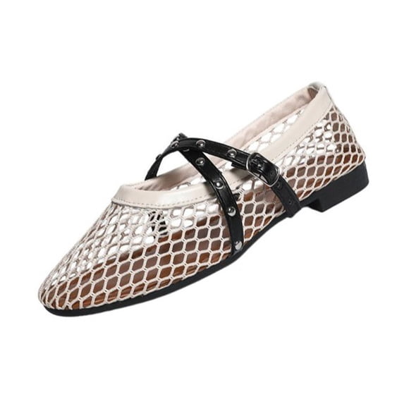 Wensltd Women Solid Color Mary Jane Flats Slingback Adjustable Buckle Pointed Toe Breathable Comfy Summer Dress Shoes