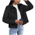 thumbnail image 1 of Wensltd Women Solid Color Short Coat Long Sleeve Button Down Outerwear with Pockets Fall Winter Warm Casual Fashion Tops for Women, 1 of 5