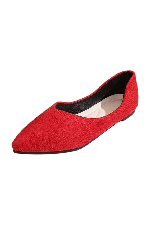 Women Solid Color Suede Flats Pointed Toe Low Cut Work Shoes Comfortable Versatile Office Daily Wear Flat Heel Shoes for Women Size 5-11