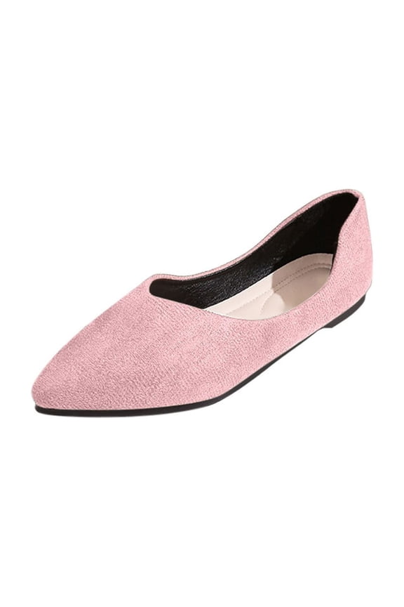 Women Solid Color Suede Flats Pointed Toe Low Cut Work Shoes Comfortable Versatile Office Daily Wear Flat Heel Shoes for Women Size 5-11