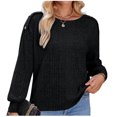 thumbnail image 1 of Wensltd Women Solid Crew Neck Long Sleeve Ribbed Sweater Shoulder Button Detail Loose Knit Style Tops Casual Everyday Wear, 1 of 5