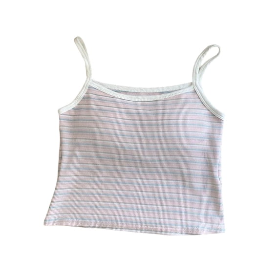 Wensltd Women Striped Ribbed Camisole Spaghetti Strap Square Neck Casual Cropped Tank Top for Daily Wear Pink
