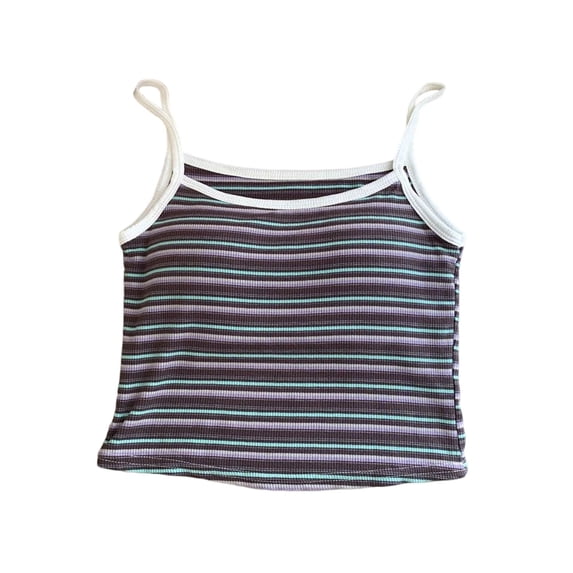 Wensltd Women Striped Ribbed Camisole Spaghetti Strap Square Neck Casual Cropped Tank Top for Daily Wear