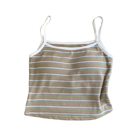 Wensltd Women Striped Ribbed Camisole Spaghetti Strap Square Neck Casual Cropped Tank Top for Daily Wear