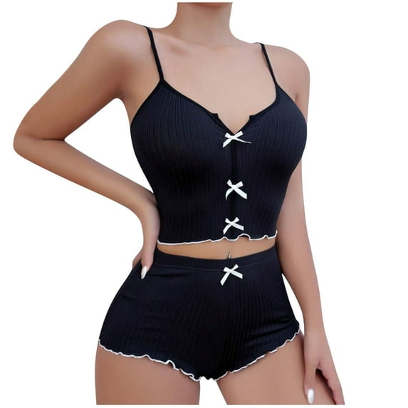 Wensltd Women Summer Pajamas Set Lace Spaghetti Strap Top and Shorts Pajama Set for Soft Breathable Trendy Outifts