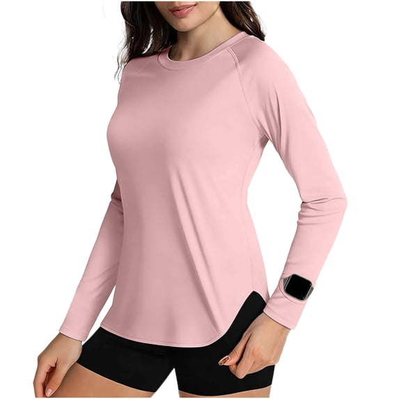 Wensltd Women Sun Protection Crew Neck Long Sleeve Workout Shirts Raglan Sleeve Lightweight Outdoor Sports Hiking Walking Shirts