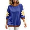 thumbnail image 1 of Wensltd Women Sweatshirt Round Neck Three Quarter Sleeve Soft Pullover Casual Loose Fit Tops, 1 of 8