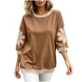 thumbnail image 1 of Wensltd Women Sweatshirt Round Neck Three Quarter Sleeve Soft Pullover Casual Loose Fit Tops, 1 of 8