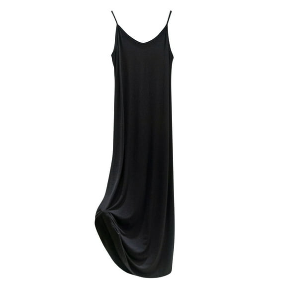 Wensltd Women Tank Nightgown Sleeveless Crew Neck Loose Solid Color Sleepwear Soft Long Nightdress for Summer Home Wear