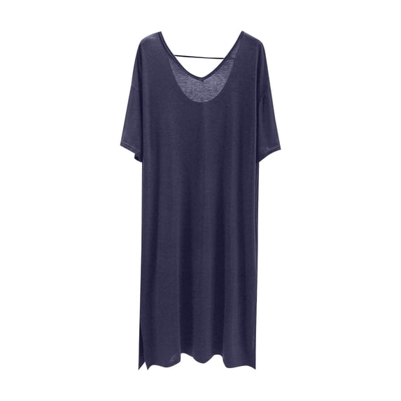 Wensltd Women Tank Nightgown Sleeveless Crew Neck Loose Solid Color Sleepwear Soft Long Nightdress for Summer Home Wear