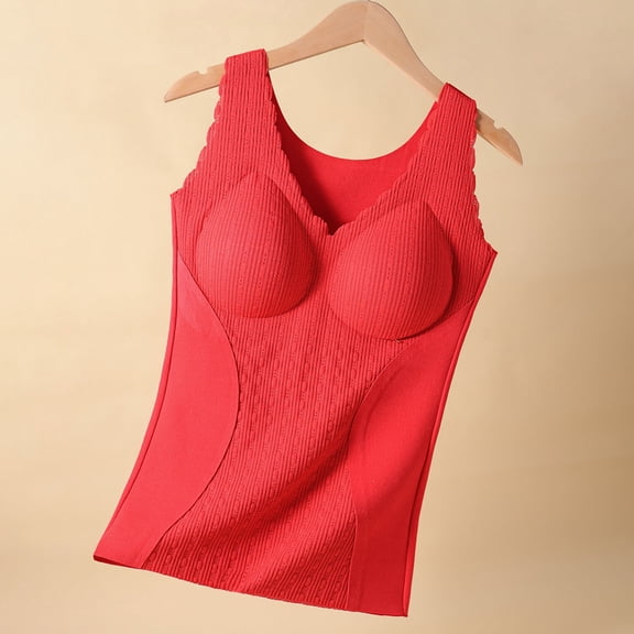 Wensltd Women Thermal Tank Top Built In Bra Slim Fit Sleeveless Winter Warm Elastic Underwear Top for Women