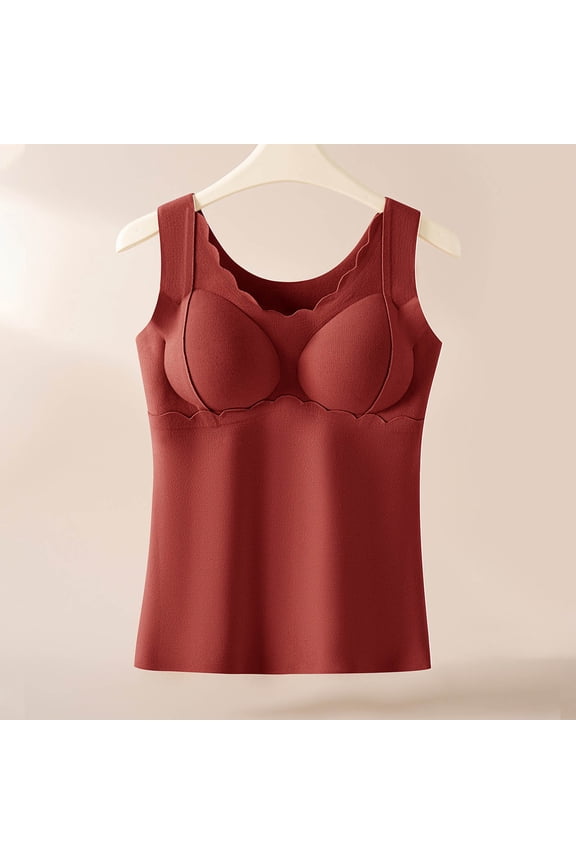 Women Thermal Vest Seamless Built in Bras Padding Fleece Lined Base Layer Top Winter Warmth Casual Everyday Black