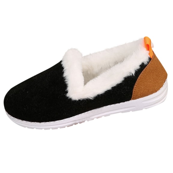 Wensltd Women Thick Shoes Slip On Design Round Toe Flat Sole Plush Lined Warm Winter Casual Shoe for Women