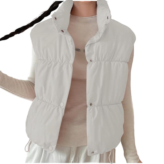 Wensltd Women Thicken Vest Lightweight Sleeveless Quilted Jackets Button Up Stand Collar Fall Winter Coat With Pocket