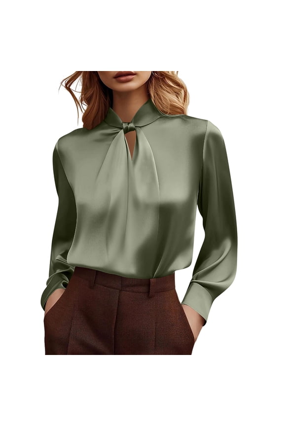 Women Trendy Shirts Summer Spring Casual Long Sleeve Blouses Loose Fit Soft Daily Satin Blouse for Women