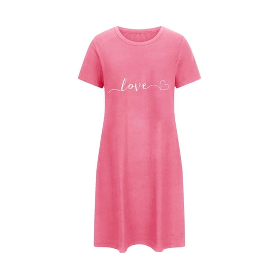 Wensltd Women Trendy Sleepdress Short Sleeve Plus Size Short Sleepdress With CPrint Round Neck for Valentine's Day Cozy Wear