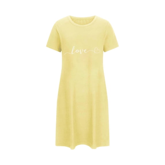 Wensltd Women Trendy Sleepdress Short Sleeve Plus Size Short Sleepdress With CPrint Round Neck for Valentine's Day Cozy Wear Yellow