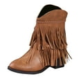 thumbnail image 1 of Wensltd Women V-Cut Ankle Boots Fringe Detail Fashion Wide Width Boots Round Toe Casual Wear, 1 of 4