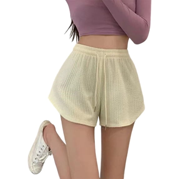 Wensltd Women Waffle Knit Drawstring Elastic Waist Shorts Casual Loose Fit Shorts For Daily Wear