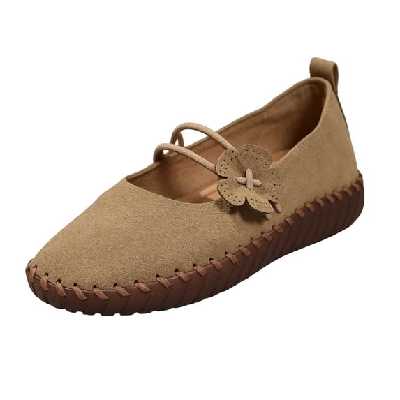 Wensltd Women Wide Width Loafers Round Toe Flats for Spring Daily Walking Solid Color Brown