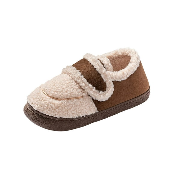 Wensltd Women Winter Fleece Lined Home Slippers Solid Color Round Toe Thick Soled Cotton Shoes Warm for Women