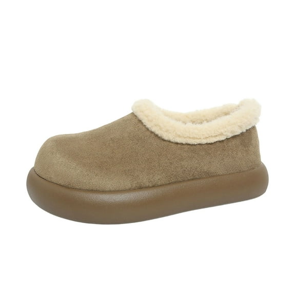 Wensltd Women Winter Fleece Lined Home Slippers Solid Color Round Toe Thick Soled Cotton Shoes Warm for Women