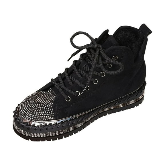 Wensltd Women Winter Fleece Lined Shoe with Round Toe Lace Up High Top Thick Soled Shoes for Women Size 5-12