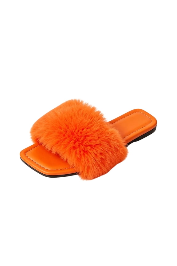 Women Winter Slide Sandals Open Toe Fluffy House Slippers with Thick Sole for Indoor Outdoor