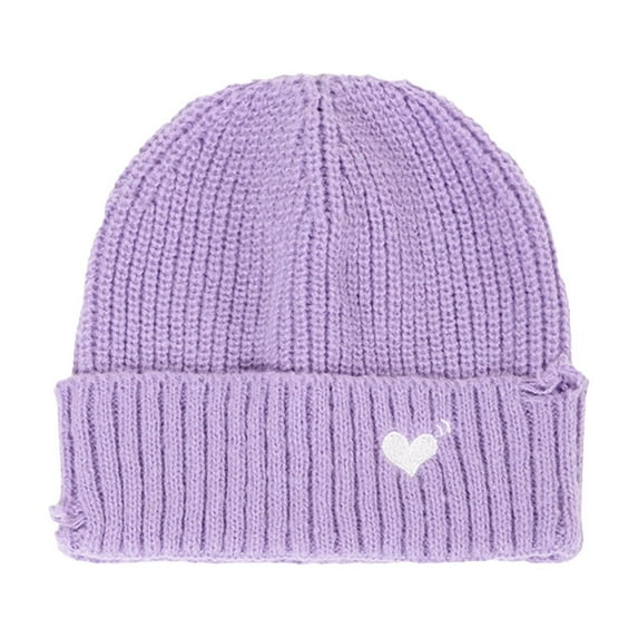 Wensltd Women Winter Solid Color Knit Hat for Daily Wear Warm Soft Thick Hats Purple
