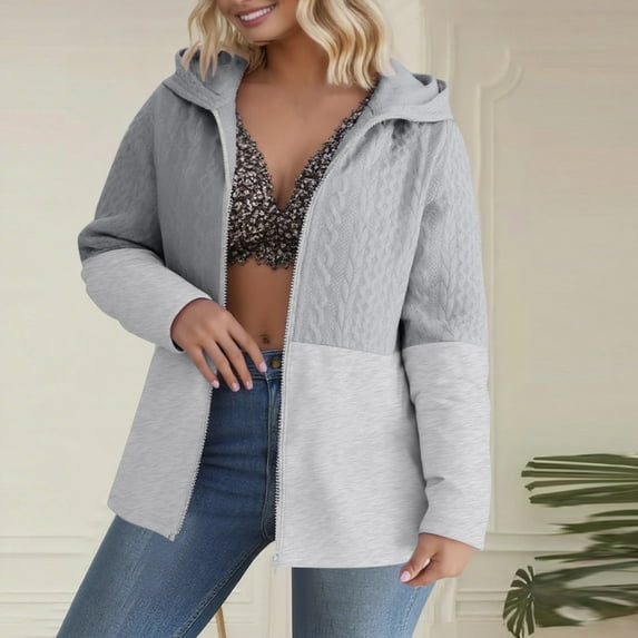 Wensltd Women Zip Up Hoodie Lightweight Long Sleeve Basic Casual Coat with Pockets