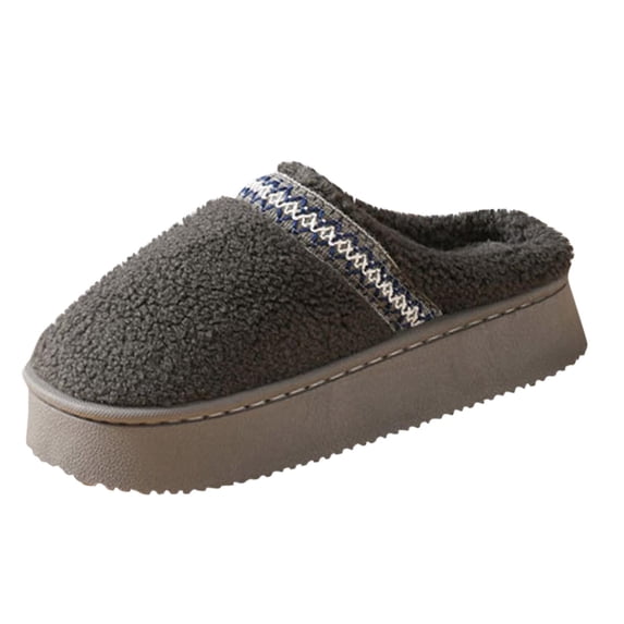 Wensltd Women's Bedroom Slippers Solid Color Cozy Winter Thick Bottom House Slipper for Women Gray