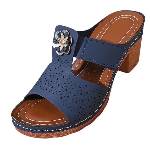 Wensltd Women's Block Heel Sandals Summer Casual Fashion Round Toe Sandals for Outdoor Wear Plus Size Breathable Design Navy