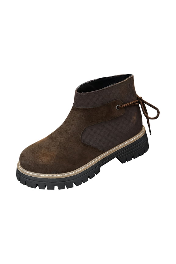 Women's Boots Suede Chunky Mid Heel Fashion Lace Up Winter Short Hiking Boots