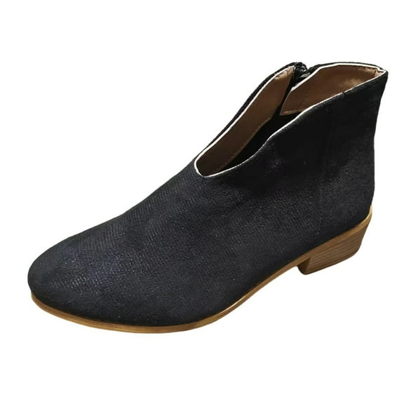 Wensltd Women's Boots Zipper Casual Suede Short Boots Comfortable Fall Walking Shoes for Women